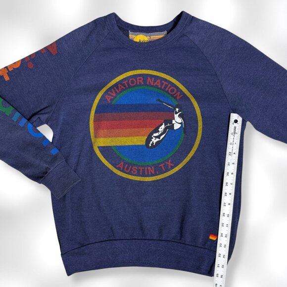 AVIATOR NATION Dark Blue Bold Graphic Pullover Sweatshirt Austin TX SIZE SMALL - Picture 5 of 7